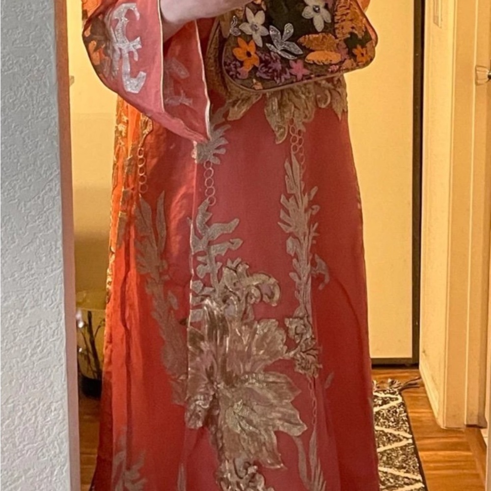 Elegant Coral Floral Embroidered Dress